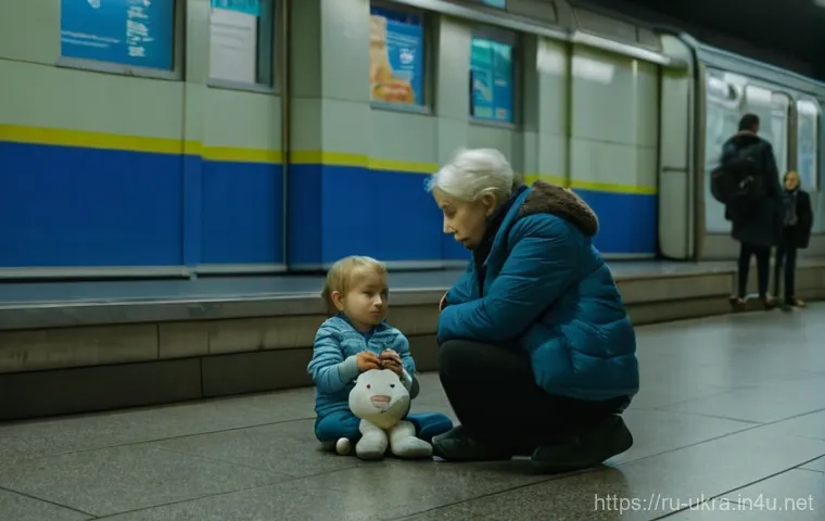 우크라이나 지하철 이용법 - **Prompt:** A bustling yet organized scene at the entrance of a modern Kyiv Metro station, focusing ...