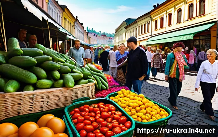 우크라이나 전통 시장 탐방 - **Prompt 1: Vibrant Ukrainian Market Atmosphere**
"A bustling, sun-drenched Ukrainian traditiona...
