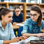 Home 22 우크라이나 유학생 현황 - A diverse group of Ukrainian students studying together in a modern university library in Warsaw, Po...