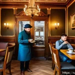 Home 23 우크라이나에서 가장 오래된 카페 - A cozy historic café interior with preserved early 20th-century architecture featuring intricate woo...