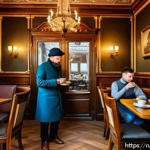 Home 17 우크라이나에서 가장 오래된 카페 - A cozy historic café interior with preserved early 20th-century architecture featuring intricate woo...