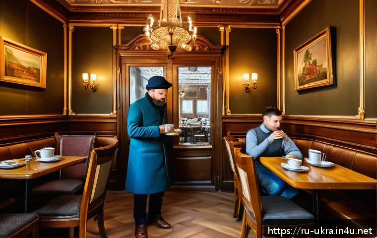우크라이나에서 가장 오래된 카페 - A cozy historic caf&eacute; interior with preserved early 20th-century architecture featuring intricate woo...